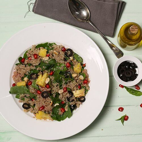 Mediterranean Pomegranate Quinoa Salad with Mango Salsa & Olives, weight loss food