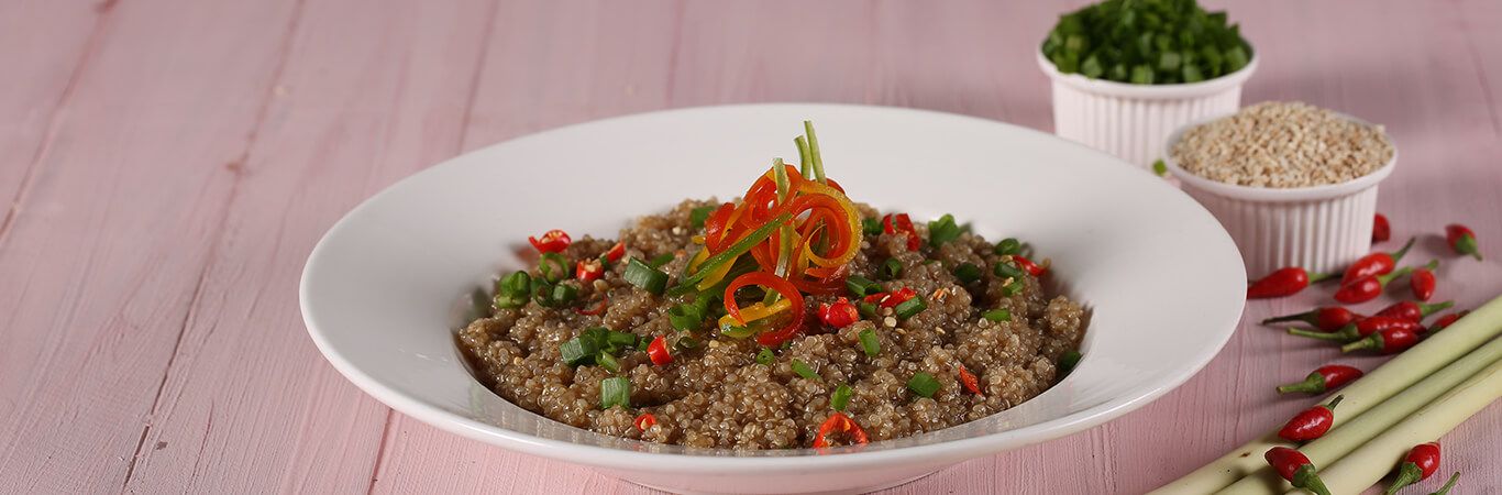 Quinoa Salad - Sticky Soy Quinoa with Sesame & Garlic Scallions!