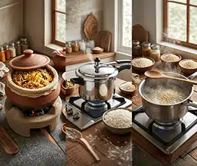 Dum vs Pressure Cooker vs Open Pot: Which Cooking Method Suits Which Rice?